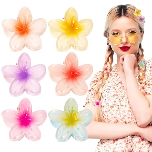 6 Stück Hawaii Haarspangen Blumen Haarspange Strandblumen Haarklammer Kopfschmuck für Mädchen und Frauen Strand Party Pool Urlaub - 4cm von BOFUNX
