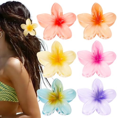6 Stück Hawaii Haarspangen Große Blumen Haarspange Strandblumen Haarklammer Kopfschmuck für Mädchen und Frauen Strand Party Pool Urlaub - 8cm von BOFUNX