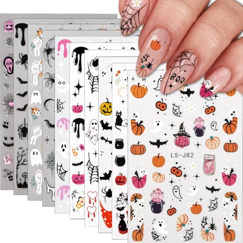 BOFUNX 10 Blätter Halloween Nagelsticker Selbstklebend Nagelaufkleber Kürbis Geist Spinnennetz Nail Art Sticker Nageldesign Nageldeko von BOFUNX