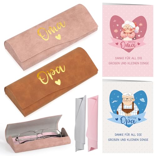BOFUNX 2 Set Oma Opa Geschenk, Brillenetui mit Putztuch und Karten, Geburtstag Weihnachten Neujahr Geschenk für Oma und Opa von BOFUNX