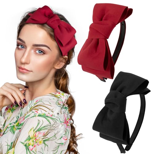 BOFUNX 2 Stücke Haarreif Schleife Schwarz und Rot Haarband Stirnband Mädchen Frauen Haarschmuck Kopfschmuck für Karneval Party und Geschenke von BOFUNX