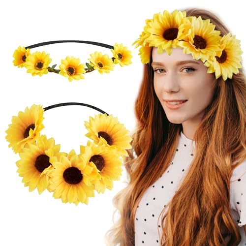 BOFUNX 2pcs Haarband Sonnenblumen Stirnband Blumen Haarreif Gänsenblümchen Haarschmuck Blumenkranz Kopfschmuck für Karneval Hochzeit Party von BOFUNX