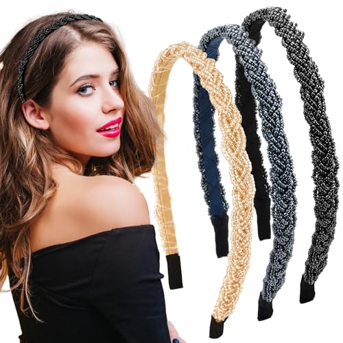 BOFUNX 3 Stücke Damen Haarreifen geflochten Haarband Perlen Stirnbänder Trachten Haarreif Haarschmuck für Oktoberfest Party von BOFUNX