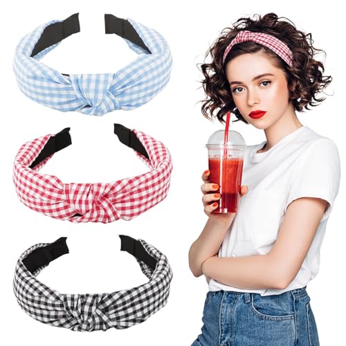 BOFUNX 3pcs Kariert Haarreif mit Knoten Stirnband Vintage Breit Haarreif Kariert Kopfband Haarband für Damen und Mädchen Oktoberfest BOFUNX 3pcs Kariert Haarreif mit Knoten Stirnband Vintage Breit Haarreif Kariert Kopfband Haarband für Damen und Mädchen Oktoberfest von BOFUNX