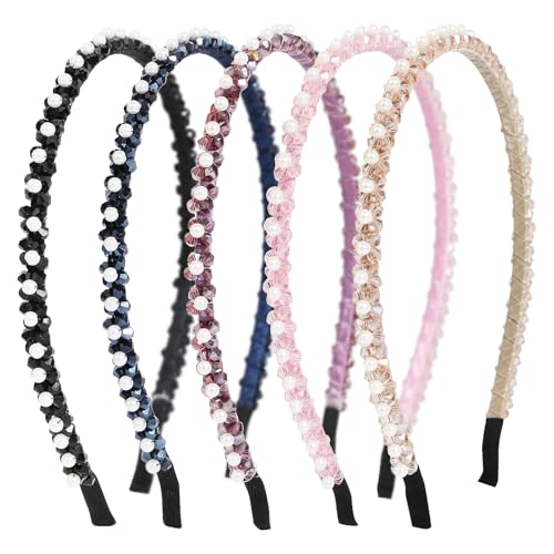 BOFUNX 5 Stücke Damen Haarreif Perlen Haarband Strasssteine Stirnbänder Trachten Dünn Haarreif Dirndl Haarschmuck für Oktoberfest Party Alltag von BOFUNX