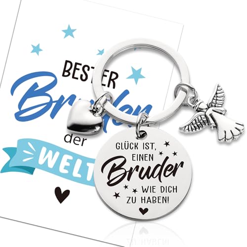 BOFUNX Bruder Geschenk Bruder Schlüsselanhänger + Karte + Umschlag, Geburtstag Weihnachten Neujahr Geschenk Schlüsselanhänger Glücksbringer für Bruder von BOFUNX