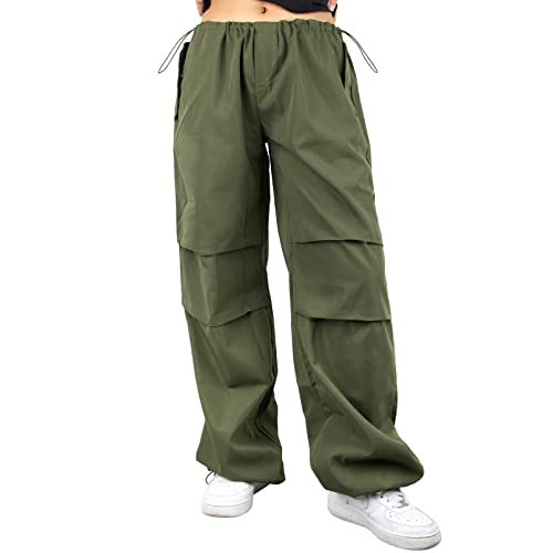 BOFUNX Damen Cargohose Vintage Lang Baggy Cargo Hosen Drawstring Lose Weite Bein Hose Hippie Jogginghosen Streetwear Hose von BOFUNX