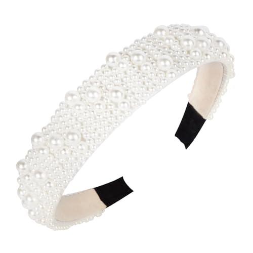 BOFUNX Damen Haarreif Perlen Stirnband Kunstperlen Breit Haarband Braut Haarschmuck für Hochzeit Oktoberfest Party Geburtstag Geschenk von BOFUNX