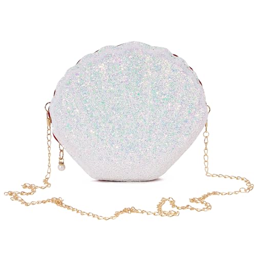 BOFUNX Damen Muschel Tasche Pailletten Kettentasche Mädchen Frauen glitzer Tasche Geburtstag Geschenk Meerjungfrau Karneval Kostüm Accessoires von BOFUNX