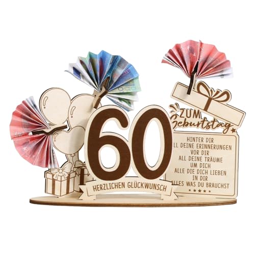 BOFUNX Geldgeschenke zum 60. Geburtstag für Männer Frauen Holz Verpackung Geschenke 60 Geburtstag Jubiläum Geburtstag Holz Schild Gästebuch Geburtstagsgeschenk 60 Geburtstag Geschenk Tischdeko von BOFUNX