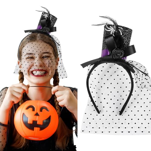 BOFUNX Haarreif mit Hut Spinne Schleier Zylinder Haarband Kopfschmuck Haarschmuck für Halloween Karneval Party Kostüm Zubehör von BOFUNX