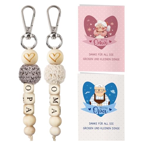 BOFUNX Oma Opa Geschenk Oma Opa Schlüsselanhänger mit Karte, Großelterntag Geburtstag Weihnachten Neujahr Geschenk für Großmutter Großvater von BOFUNX
