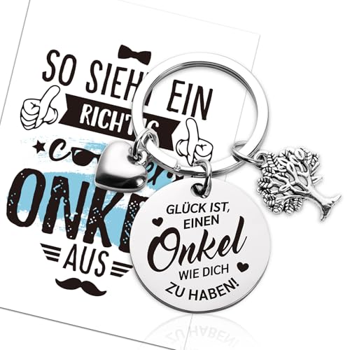BOFUNX Onkel Geschenk Onkel Schlüsselanhänger + Karte + Umschlag, Geburtstag Weihnachten Neujahr Geschenk Schlüsselanhänger Glücksbringer für Onkel von BOFUNX