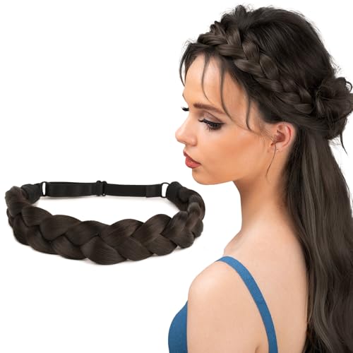 BOFUNX Damen Zopf Geflochten Stirnband Haarband 2 Stränge Kunsthaar Trachten Haarband Wide geflochtenes Stirnband Haarteil Haarschmuck für Hochzeit Bayern Volksfest Oktoberfest Dirndl von BOFUNX