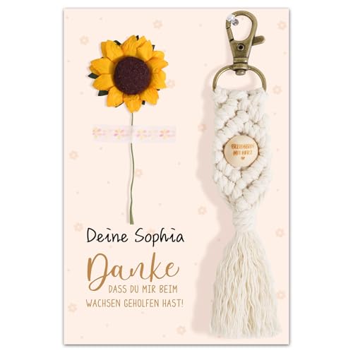 BOFUNX Schlüsselanhänger Erzieherin mit Herz + Sonnenblume Danke Karte, Erzieherin Geschenk für Kita Kindergarten Abschiedsgeschenk Erzieherin Lehrerin Danke Geschenk von BOFUNX