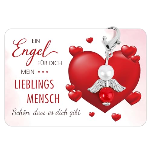BOFUNX Schutzengel Schlüsselanhänger Lieblingsmensch Geschenkkarte mit Organzasäckchen - Schutzengel Lieblingsmensch Geschenk Valentinstag Muttertag Geburtstag Geschenk von BOFUNX