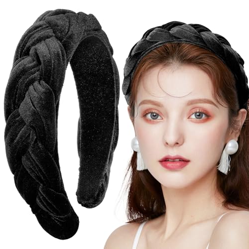BOFUNX Samt Haarreif Dirndl Damen Geflochten Stirnband Breit Vintage Harrband Trachten Haarschmuck Oktoberfest für Fasching Karneval Oktoberfest Weihnachten von BOFUNX