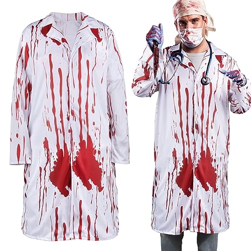 BOFUNX Zombie Arzt Kostüm für Herren Zombie Doktor Blutiger Gruseliges Arzt Kostüm für Erwachsene Karneval Fasching Halloween Themen Partys von BOFUNX