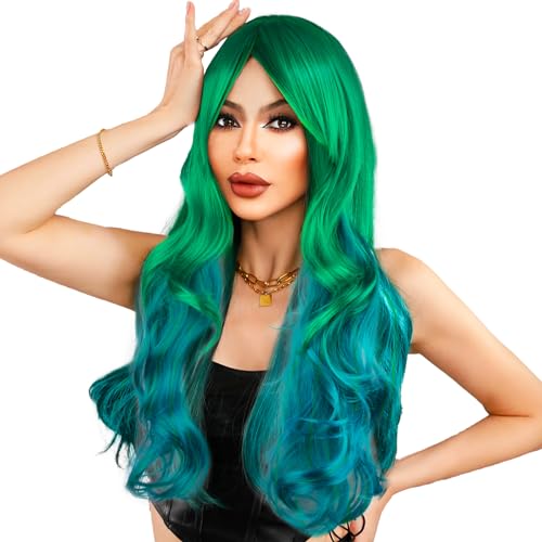 Damen Perücke Grün Lange Lockige Haar Perücken Synthetische Perücke Anime Cosplay Perücke Wigs mit Haarnetz für Kostümparty Halloween Karneval von BOFUNX
