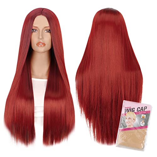 Halloween Perücke Rot Lange Hexe Perücken Cosplay Perücke Halloween Kostüm Mittelscheitel Kunsthaar 75cm lang + 2pcs Haarnetz für Halloween Kostümparty Karneval von BOFUNX