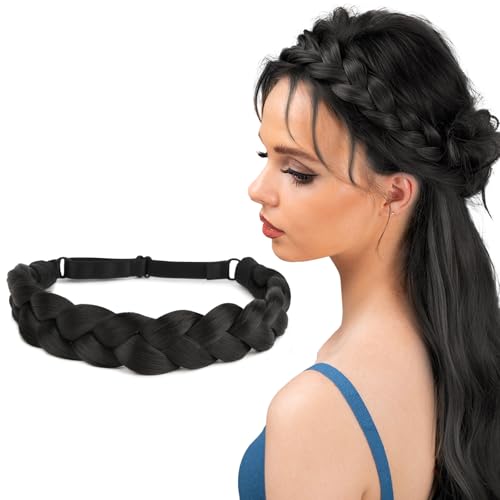 BOFUNX Damen Zopf Geflochten Stirnband Haarband 2 Stränge Kunsthaar Trachten Haarband Wide geflochtenes Stirnband Haarteil Haarschmuck für Hochzeit Bayern Volksfest Oktoberfest Dirndl von BOFUNX
