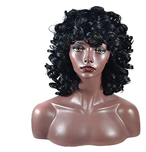 Haar PerüCke Kurze Afro-lockige Kunsthaarperücken Für Schwarze Frauen, Rot-Schwarz-Gold, Lockere, Lockige, Flauschige Schulterlänge TäGlichen Gebrauch PerüCke (Color : Black, Size : 14in) von BOGAZY