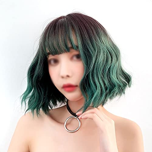 Haar PerüCke Kurze Farbverlaufsperücken Mit Luftknallen, Kurze Perücke Für Frauen, Lockig, Cosplay, 17-Zoll-Perücke Für Mädchen TäGlichen Gebrauch PerüCke (Color : Gradient Green) von BOGAZY