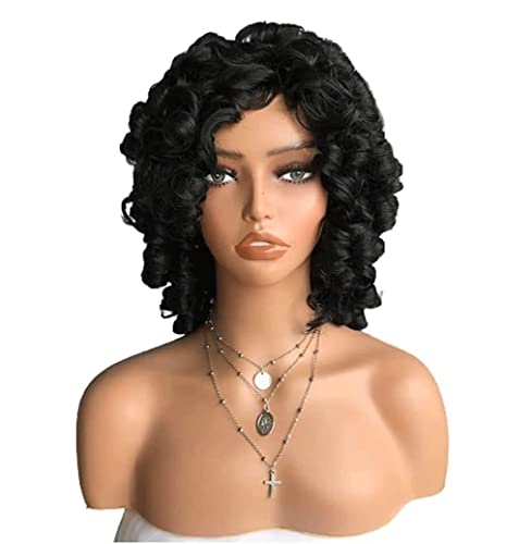 Haar PerüCke Kurze lockige Perücke mit Pony, volle kurze Afro-Lockenperücke für schwarze Frauen, elastisch, flauschig TäGlichen Gebrauch PerüCke (Color : Black, Size : 13in) von BOGAZY