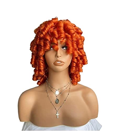 Haar PerüCke Kurze lockige Perücke mit Pony, volle kurze Afro-Lockenperücke für schwarze Frauen, elastisch, flauschig TäGlichen Gebrauch PerüCke (Color : Orange, Size : 13in) von BOGAZY