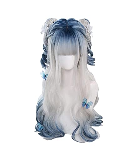 Haar PerüCke Perücken 24"/60 Cm Synthetische Langhaarperücke Blauer Farbverlauf Weißer Farbverlauf Blau Schönheit Japanisches Mädchen Cosplay Perücke TäGlichen Gebrauch PerüCke von BOGAZY