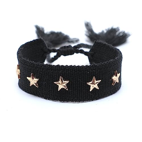 BOGEEL Gewebtes Armband, Handkette aus Baumwolle, mit Herz-/Stern-Anhänger, Modeschmuck, Geschenk für Damen von BOGEEL