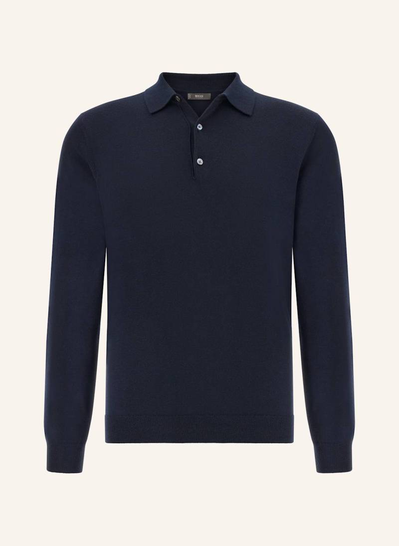 Boggi Milano Knitted Merino Polo Shirt blau von BOGGI MILANO