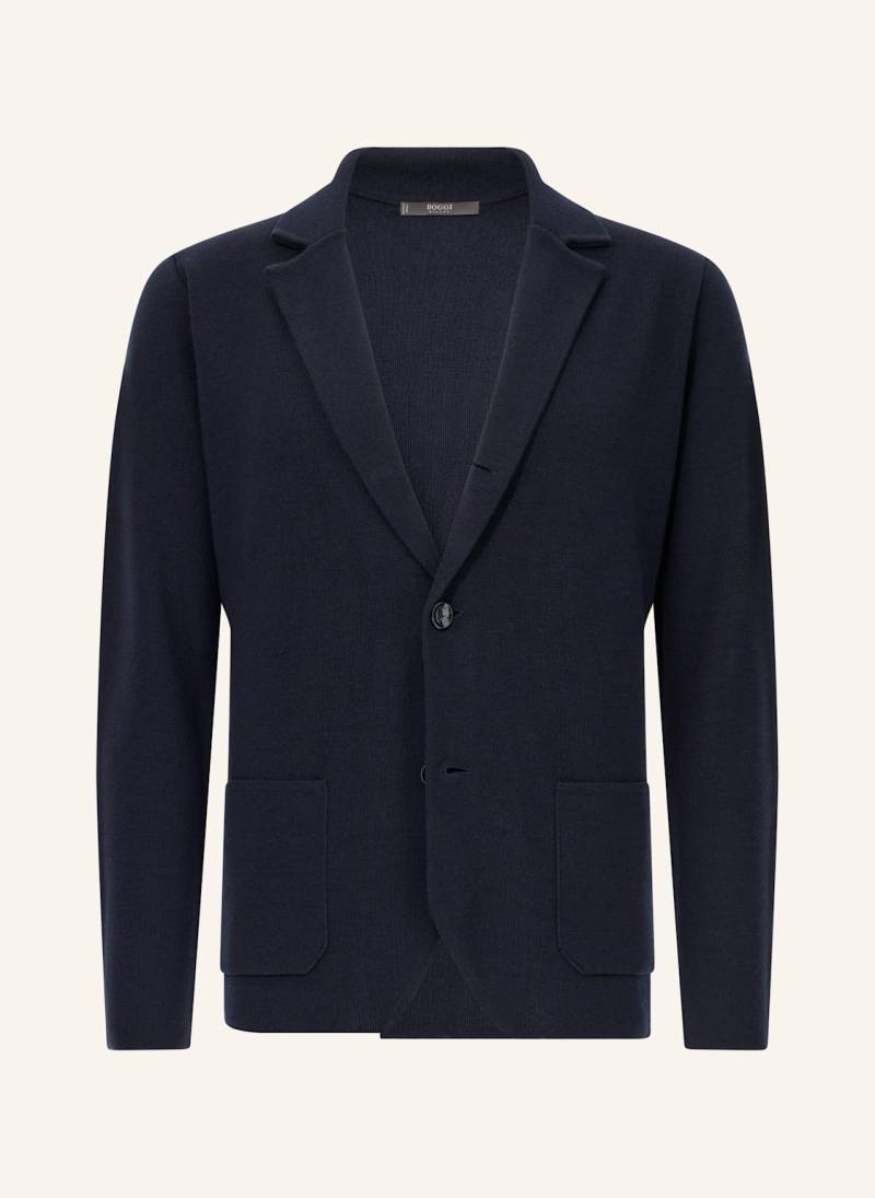 Boggi Milano Knitted Merino Wool Single-Breasted Jacket blau von BOGGI MILANO