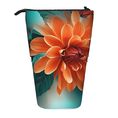 BOHHO Teleskop-Bleistifttasche, Blaugrün und Orange, Blumen-Federmäppchen, Stifthalter, Make-up-Tasche, Kosmetik-Organizer, Tasche, Box, Unisex von BOHHO