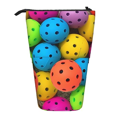 BOHHO Teleskop-Bleistifttasche, Motiv: Pickleball-Kugeln, Farben, Muster, Federmäppchen, Stifthalter, Make-up-Tasche, Kosmetik-Organizer, Tasche, Box, Unisex von BOHHO