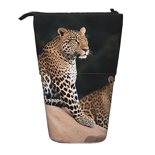 BOHHO Teleskop-Bleistifttasche, afrikanischer Leopard auf Felsen, Federmäppchen, Stifthalter, Make-up-Tasche, Kosmetik-Organizer, Tasche, Box, Unisex von BOHHO