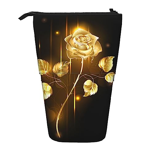 BOHHO Teleskop-Bleistifttasche, goldene Rose, Federmäppchen, Stifthalter, Make-up-Tasche, Kosmetik-Organizer, Tasche, Box, Unisex von BOHHO