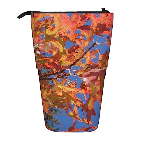 BOHHO Teleskop-Bleistifttasche, rot, gelb, Herbst-Ahornblätter, Federmäppchen, Stifthalter, Make-up-Tasche, Kosmetik-Organizer, Box, Unisex von BOHHO