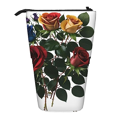 BOHHO Teleskop-Bleistifttasche, rote Rosen, Federmäppchen, Stifthalter, Make-up-Tasche, Kosmetik-Organizer, Tasche, Box, Unisex von BOHHO