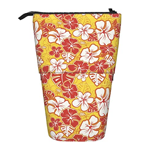 BOHHO Teleskop-Bleistifttasche, tropisches Hawaii-Blumenmuster, Federmäppchen, Stifthalter, Make-up-Tasche, Kosmetik-Organizer, Box, Unisex von BOHHO