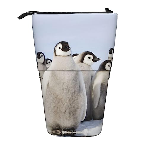 BOHHO Teleskop-Federmäppchen, Motiv: Junge Pinguine mit Schnee, Federmäppchen, Stifteetui, Make-up-Tasche, Kosmetik-Organizer, Box, Unisex von BOHHO