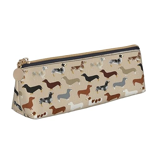 Federmäppchen, Dackel, Wurst, Hund, Leder, Federmäppchen, Stiftetui, dreieckig, tragbares Federmäppchen mit Reißverschluss für das Büro von BOHHO