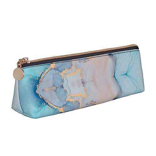 Federmäppchen Blau Gold Marmor Textur Ozean Kunst Leder Federmäppchen Stifttasche Dreieck Tragbares Federmäppchen mit Reißverschluss für das Büro Federmäppchen Blau Gold Marmor Textur Ozean Kunst Leder Federmäppchen Stifttasche Dreieck Tragbares Federmäppchen mit Reißverschluss für das Büro von BOHHO