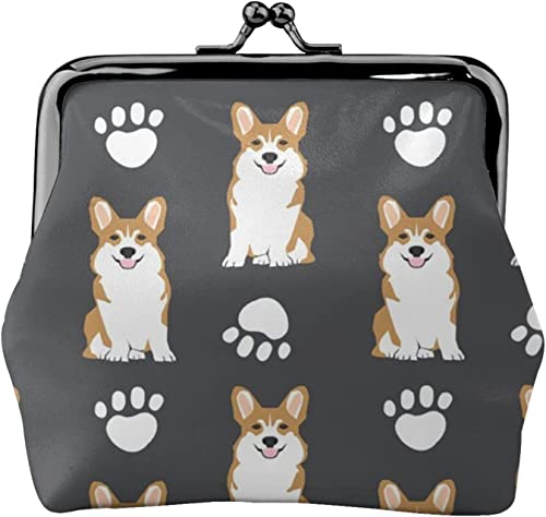 Geldbörse mit Schnalle, Corgi, Corgis, Hund, Hundepfote, Leder, Geldbörse, Kleingeldtasche mit Kiss-Lock-Verschluss, Schnallen-Geldbörse von BOHHO