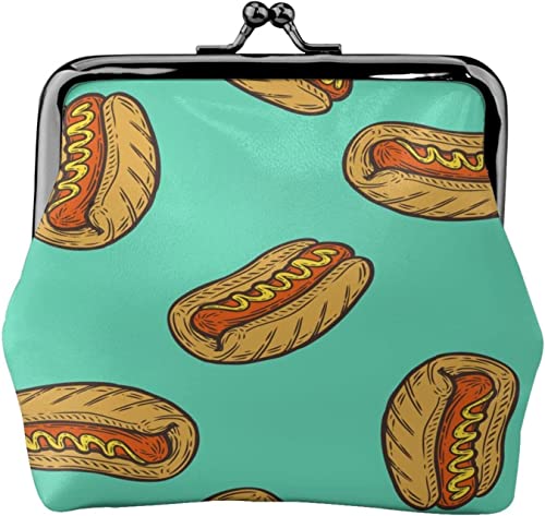 Geldbörse mit Schnalle, Hot Dog-Fast-Food-Muster, Leder-Geldbörse, Kleingeldtasche mit Kiss-Lock-Verschluss, Schnallen-Geldbörse von BOHHO