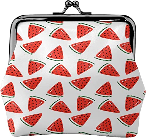 Geldbörse mit Schnalle, Sommerfrucht, rotes Wassermelonenmuster, Leder-Geldbörse, Kleingeldtasche mit Kiss-Lock-Verschluss, Schnallen-Geldbörse von BOHHO