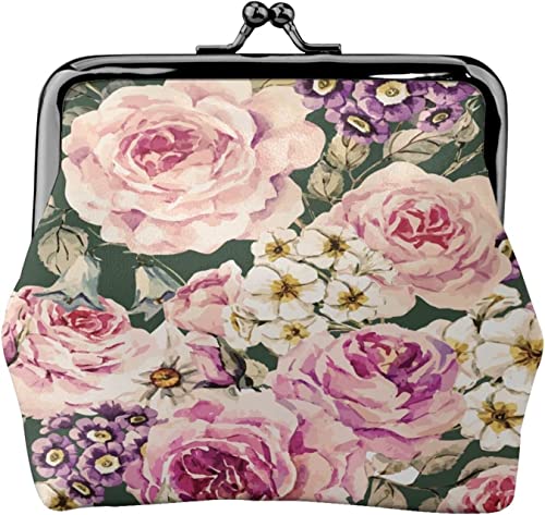 Geldbörse mit Schnalle, Vintage-Geldbörse aus Leder mit Pfingstrosen-Blumenmuster, Kleingeldtasche mit Kiss-Lock-Verschluss, Schnallen-Geldbörse von BOHHO