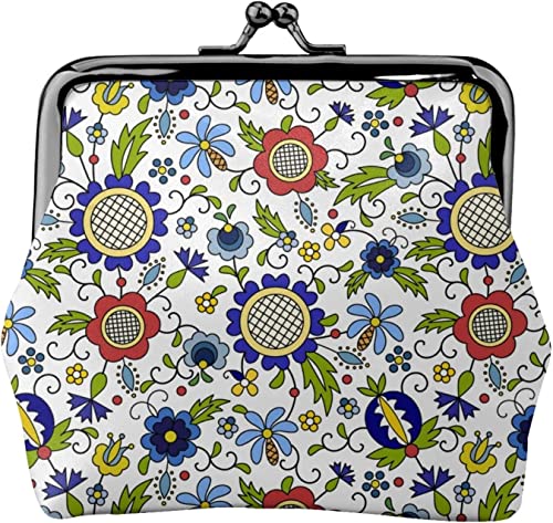 Geldbörse mit Schnalle, florales Folk-Muster, Leder-Geldbörse, Kleingeldtasche mit Kiss-Lock-Verschluss, Schnallen-Geldbörse von BOHHO