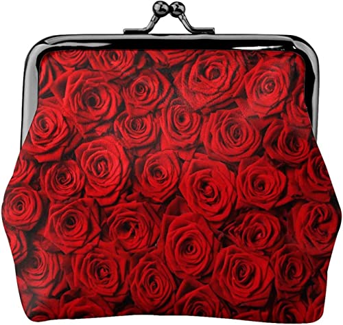 Geldbörse mit Schnalle, rotes Liebes-Rosen-Blumenmuster, Leder-Geldbörse, Kleingeldtasche mit Kiss-Lock-Verschluss, Schnallen-Geldbörse von BOHHO