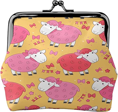 Geldbörse mit Schnalle, süßes Cartoon-Rosa-Schaf-Muster, Leder-Geldbörse, Kleingeldtasche mit Kiss-Lock-Verschluss, Schnallen-Geldbörse von BOHHO